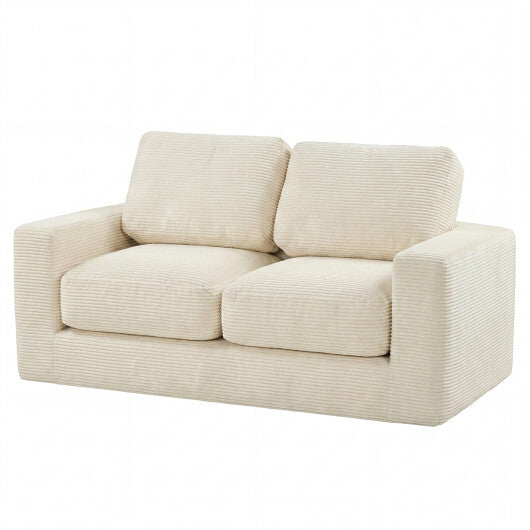 2-Seater Floor Couch Loveseat Foam Sofa with Removable Corduroy Cover-Black