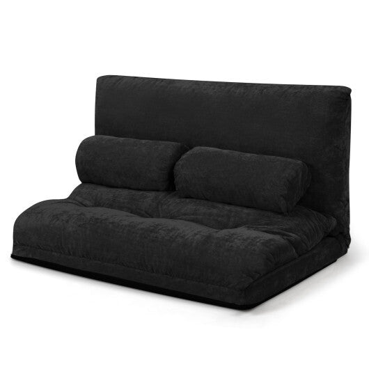 6-Position Adjustable Sleeper Lounge Couch with 2 Pillows-Black - Color: Black