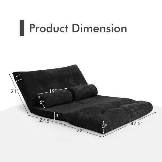 6-Position Adjustable Sleeper Lounge Couch with 2 Pillows-Black - Color: Black