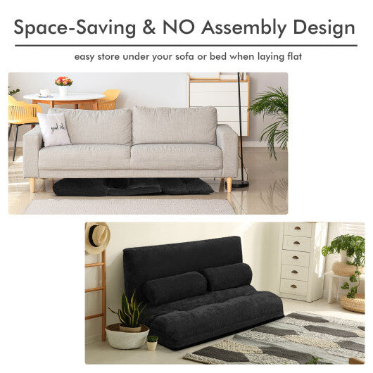 6-Position Adjustable Sleeper Lounge Couch with 2 Pillows-Black - Color: Black