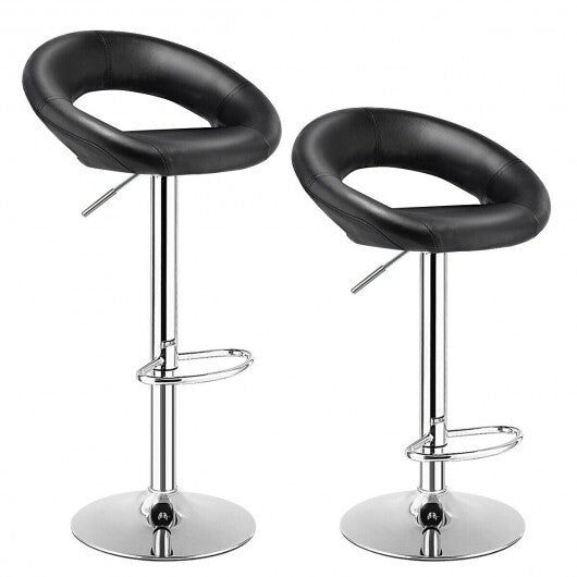Height Adjustable Bar Stools Set of 2 with Hollow Back and Footrest-Black