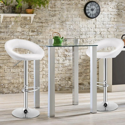 Height Adjustable Bar Stools Set of 2 with Hollow Back and Footrest-White - Color: White