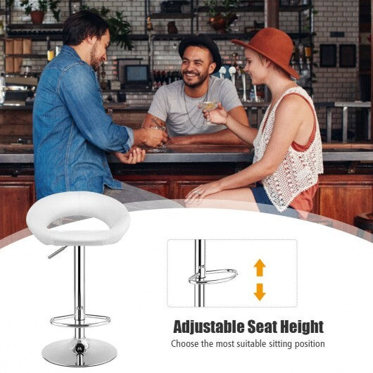 Height Adjustable Bar Stools Set of 2 with Hollow Back and Footrest-White - Color: White