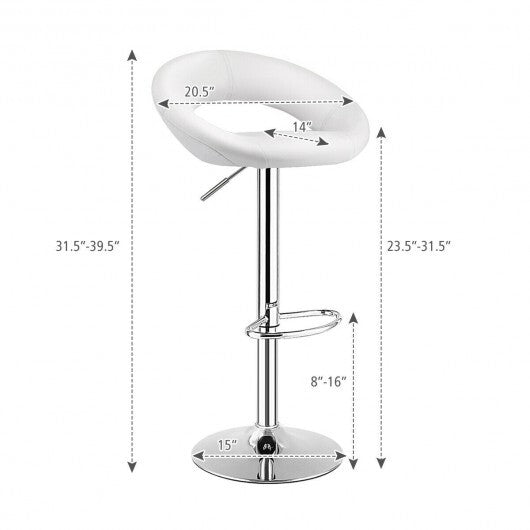 Height Adjustable Bar Stools Set of 2 with Hollow Back and Footrest-White - Color: White