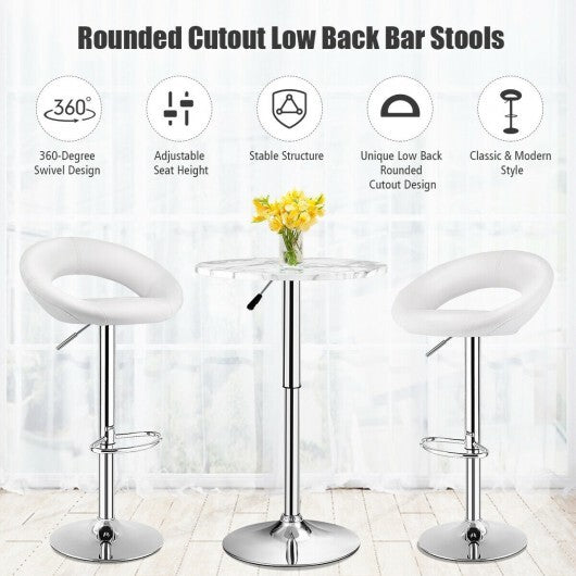 Height Adjustable Bar Stools Set of 2 with Hollow Back and Footrest-White - Color: White