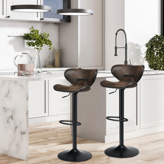 Set of 2 Adjustable Bar Stools Swivel Bar Chairs Pub Kitchen - Color: Retro Brown