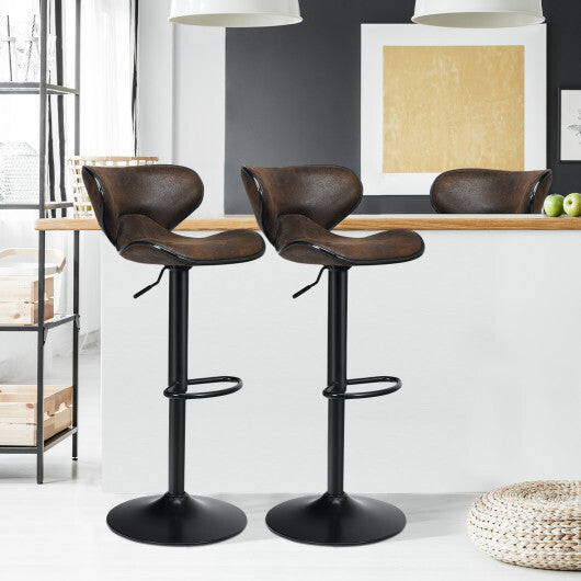 Set of 2 Adjustable Bar Stools Swivel Bar Chairs Pub Kitchen - Color: Retro Brown
