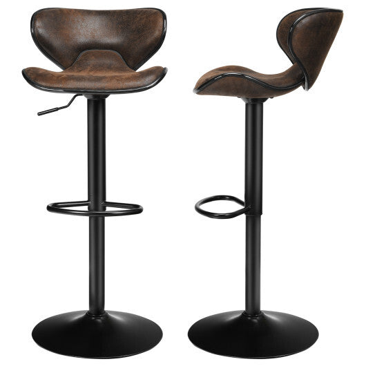 Set of 2 Adjustable Bar Stools Swivel Bar Chairs Pub Kitchen - Color: Retro Brown