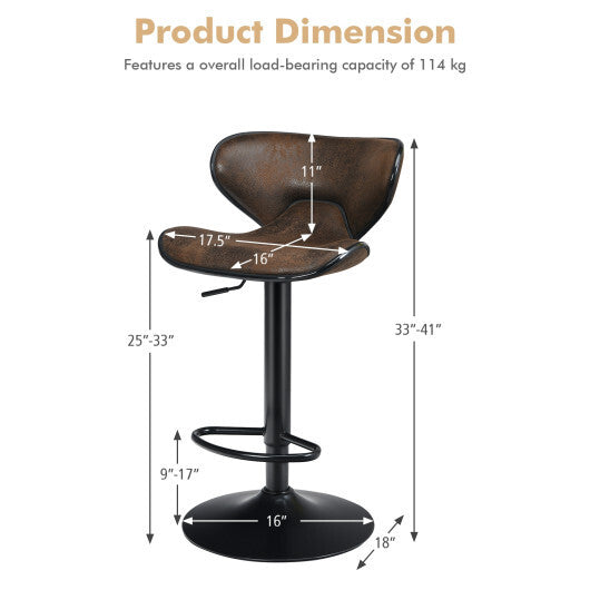 Set of 2 Adjustable Bar Stools Swivel Bar Chairs Pub Kitchen - Color: Retro Brown