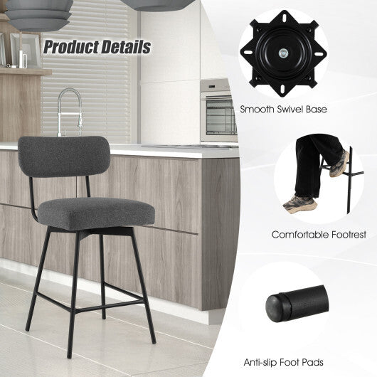 25 Inch 2-Piece Modern Upholstered Bar Stools with Back and Footrests-Beige
