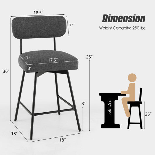 25 Inch 2-Piece Modern Upholstered Bar Stools with Back and Footrests-Beige