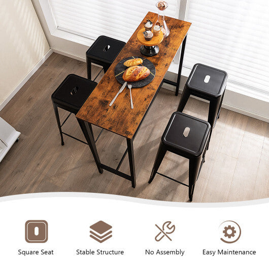 30 Inch Bar Stools Set of 4 with Square Seat and Handling Hole-Black - Color: Black