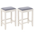 2 Pieces 25 Inch Upholstered Bar Stool Set with Solid Rubber Wood Frame and Footrest-Griege - Color: White