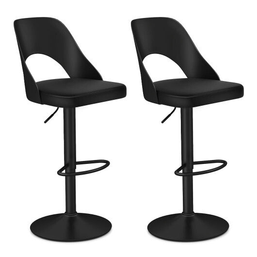 Bar Stools Set of 2 with Enlarged PU Leather Seat and Footrest-Black - Color: Black