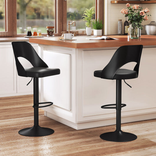 Bar Stools Set of 2 with Enlarged PU Leather Seat and Footrest-Black - Color: Black