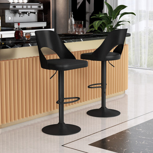 Bar Stools Set of 2 with Enlarged PU Leather Seat and Footrest-Black - Color: Black