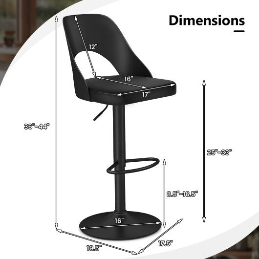 Bar Stools Set of 2 with Enlarged PU Leather Seat and Footrest-Black - Color: Black