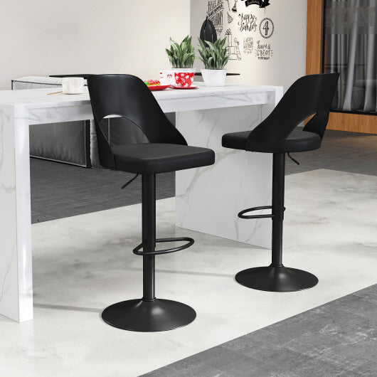 Bar Stools Set of 2 with Enlarged PU Leather Seat and Footrest-Black - Color: Black