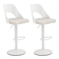 Bar Stools Set of 2 with Enlarged PU Leather Seat and Footrest-White - Color: White