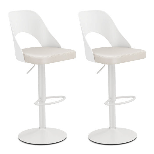 Bar Stools Set of 2 with Enlarged PU Leather Seat and Footrest-White - Color: White