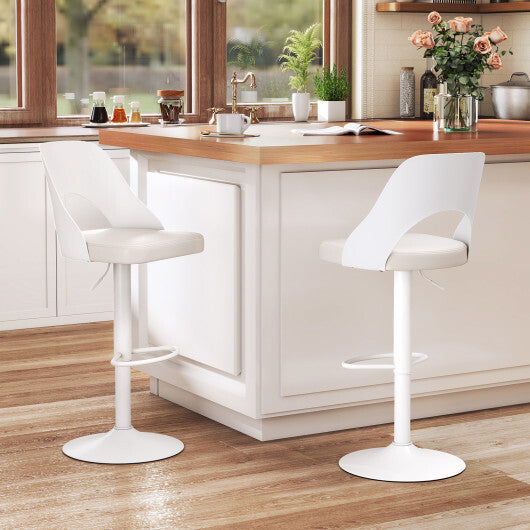 Bar Stools Set of 2 with Enlarged PU Leather Seat and Footrest-White - Color: White