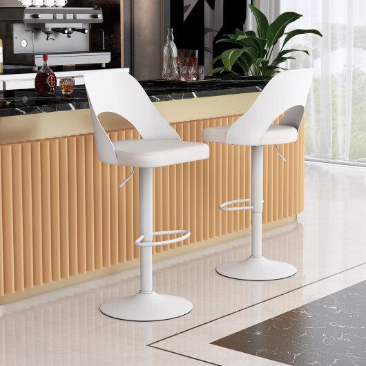 Bar Stools Set of 2 with Enlarged PU Leather Seat and Footrest-White - Color: White