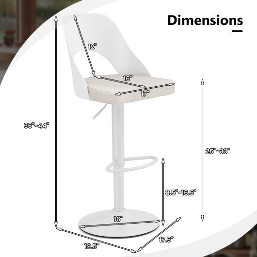 Bar Stools Set of 2 with Enlarged PU Leather Seat and Footrest-White - Color: White