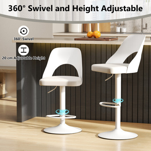 Bar Stools Set of 2 with Enlarged PU Leather Seat and Footrest-White - Color: White