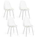 Set of 4 Dining Chairs Modern Plastic Shell Side Chair with Clear Seat and Wood Legs-Silver - Color: Silver
