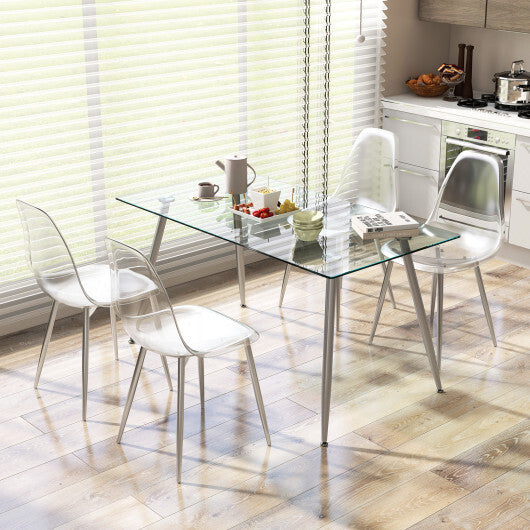 Set of 4 Dining Chairs Modern Plastic Shell Side Chair with Clear Seat and Wood Legs-Silver - Color: Silver