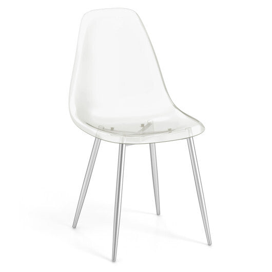 Set of 4 Dining Chairs Modern Plastic Shell Side Chair with Clear Seat and Wood Legs-Silver - Color: Silver