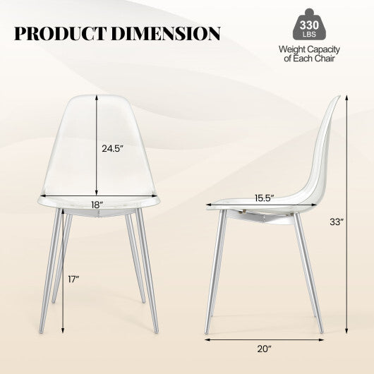 Set of 4 Dining Chairs Modern Plastic Shell Side Chair with Clear Seat and Wood Legs-Silver - Color: Silver