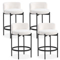 24 Inch Boucle Counter Stools Set of 4 with Curved Backrest - Color: White - Size: Set of 4