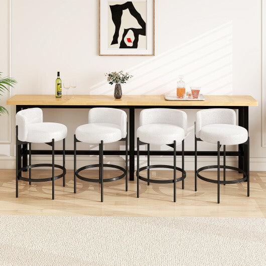 24 Inch Boucle Counter Stools Set of 4 with Curved Backrest - Color: White - Size: Set of 4