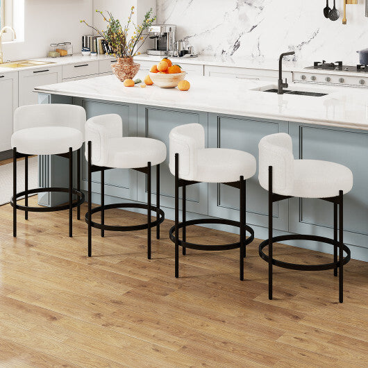 24 Inch Boucle Counter Stools Set of 4 with Curved Backrest - Color: White - Size: Set of 4