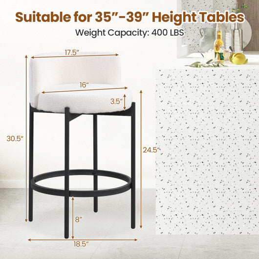24 Inch Boucle Counter Stools Set of 4 with Curved Backrest - Color: White - Size: Set of 4