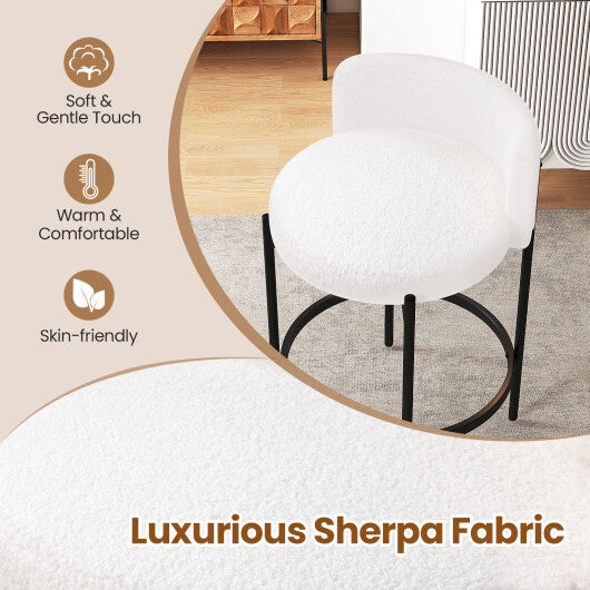 24 Inch Boucle Counter Stools Set of 4 with Curved Backrest - Color: White - Size: Set of 4