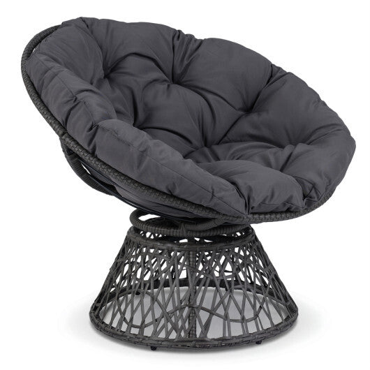 Swivel Papasan Chair Round Wicker Lounge Chair with Thick Cushion-Grey - Color: Gray