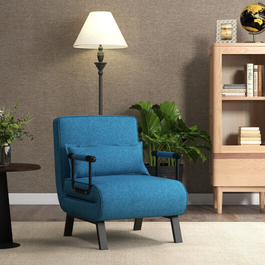 Costway Folding 6 Position Convertible Sleeper Bed Armchair Lounge Couch with Pillow-Blue - Color: Blue