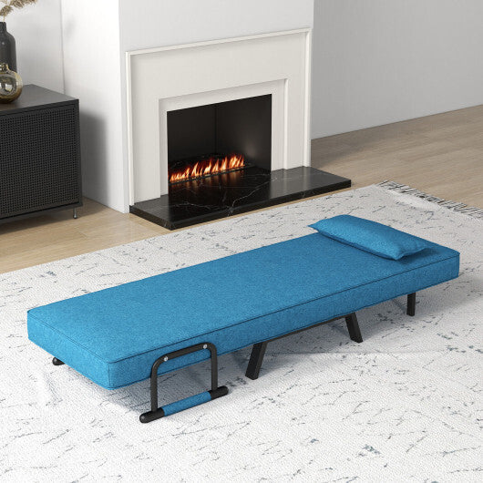 Costway Folding 6 Position Convertible Sleeper Bed Armchair Lounge Couch with Pillow-Blue - Color: Blue