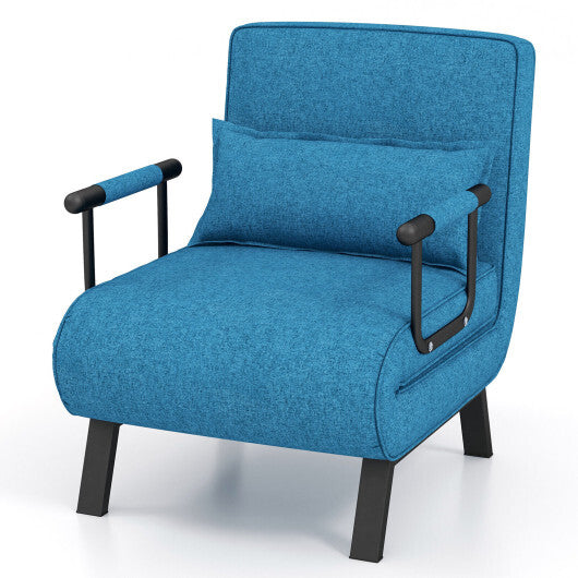 Costway Folding 6 Position Convertible Sleeper Bed Armchair Lounge Couch with Pillow-Blue - Color: Blue