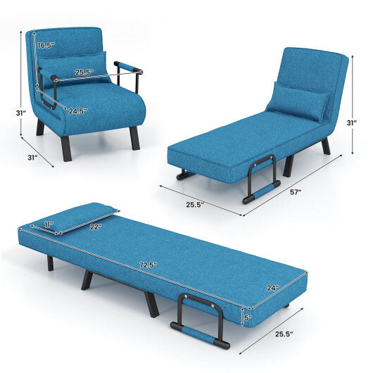 Costway Folding 6 Position Convertible Sleeper Bed Armchair Lounge Couch with Pillow-Blue - Color: Blue