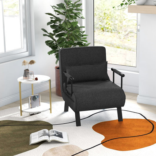 Costway Folding 6 Position Convertible Sleeper Bed Armchair Lounge Couch with Pillow-Gray - Color: Gray