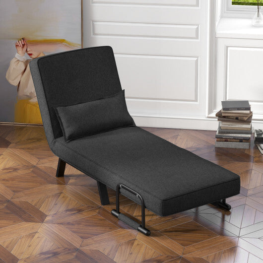 Costway Folding 6 Position Convertible Sleeper Bed Armchair Lounge Couch with Pillow-Gray - Color: Gray