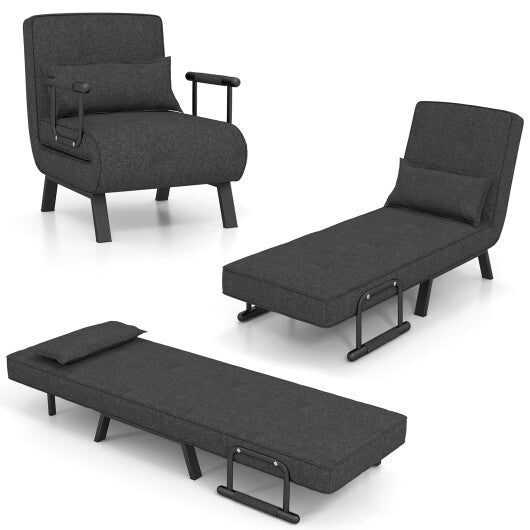 Costway Folding 6 Position Convertible Sleeper Bed Armchair Lounge Couch with Pillow-Gray - Color: Gray