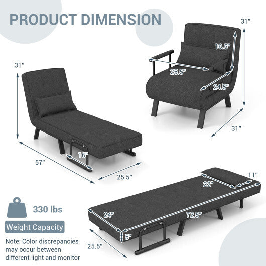 Costway Folding 6 Position Convertible Sleeper Bed Armchair Lounge Couch with Pillow-Gray - Color: Gray