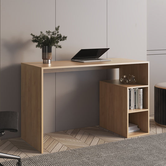 Solid 47' Natural Oak Wide Four Shelves Office Desk