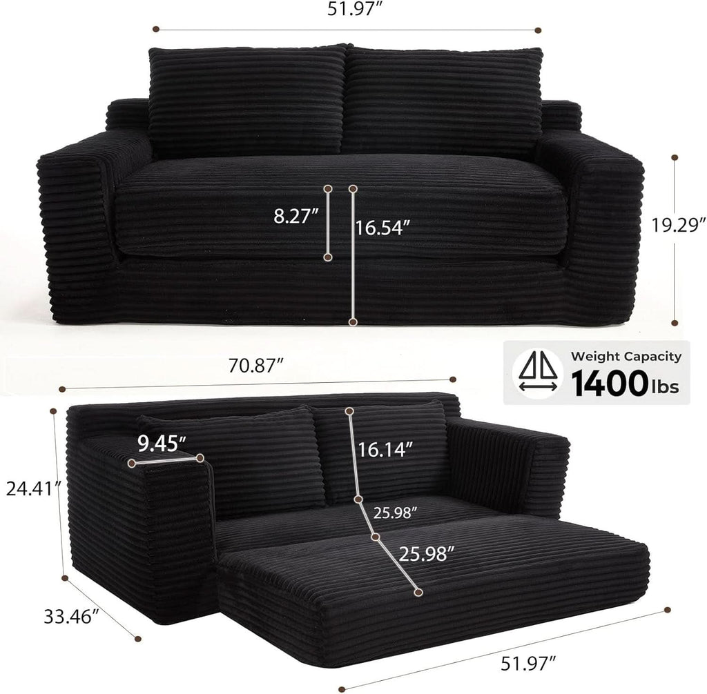 Convertible Corduroy Love Seat Sofa for Small Spaces
