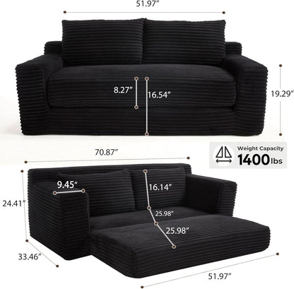 Convertible Corduroy Love Seat Sofa for Small Spaces